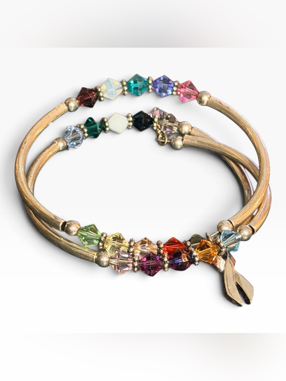 Multicolor Crystal Beaded wire bangle - cancer Awareness